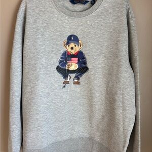 Ralph Lauren Gray Crewneck Sweater with Iconic Bear Design